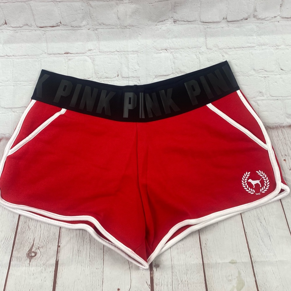 VS Pink Logo Band Varsity Shorts Red / Black